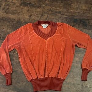 Sears Rust Orange Velvet V-Neck Sweater